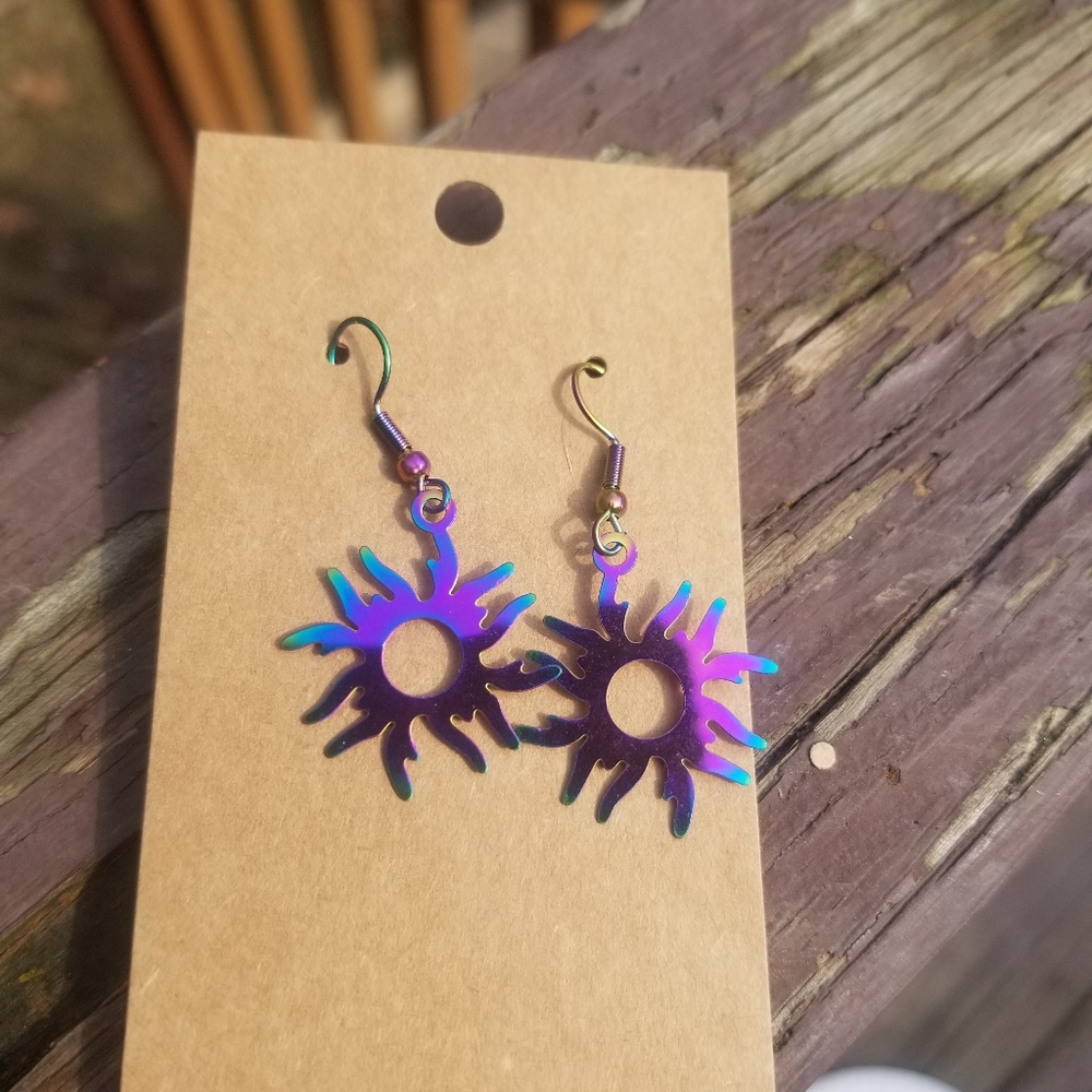 Swirling Sun Rainbow Color Changing Stainless Steel Earrings Light as a feather